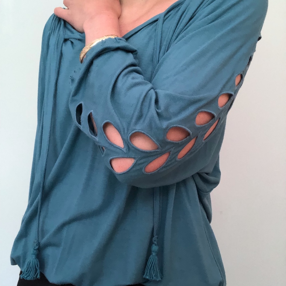 Soft Turquoise Anthropologie Tassel Shirt